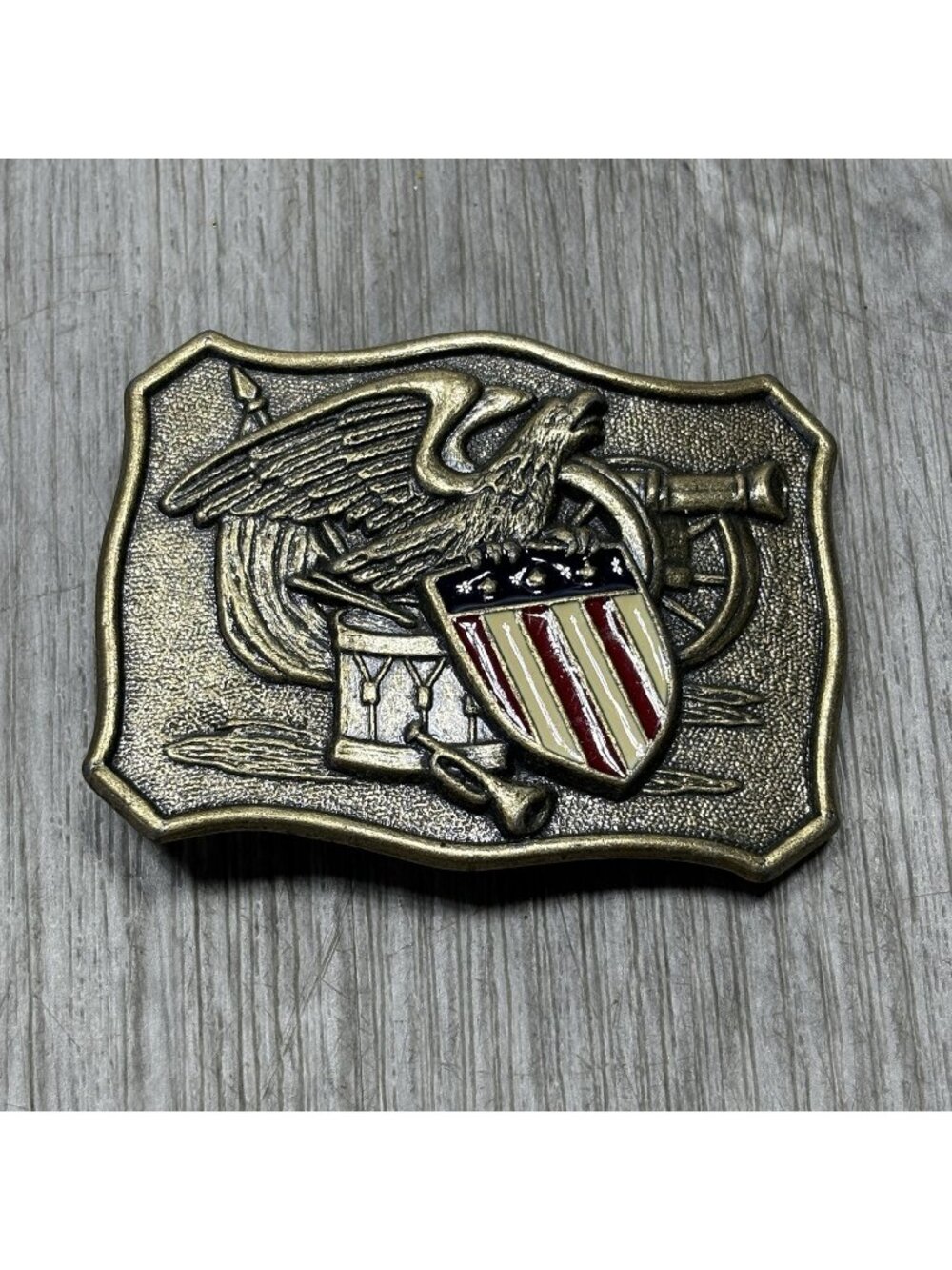 Vintage American Flag Shield Eagle Belt Buckle Solid Brass Patriotic